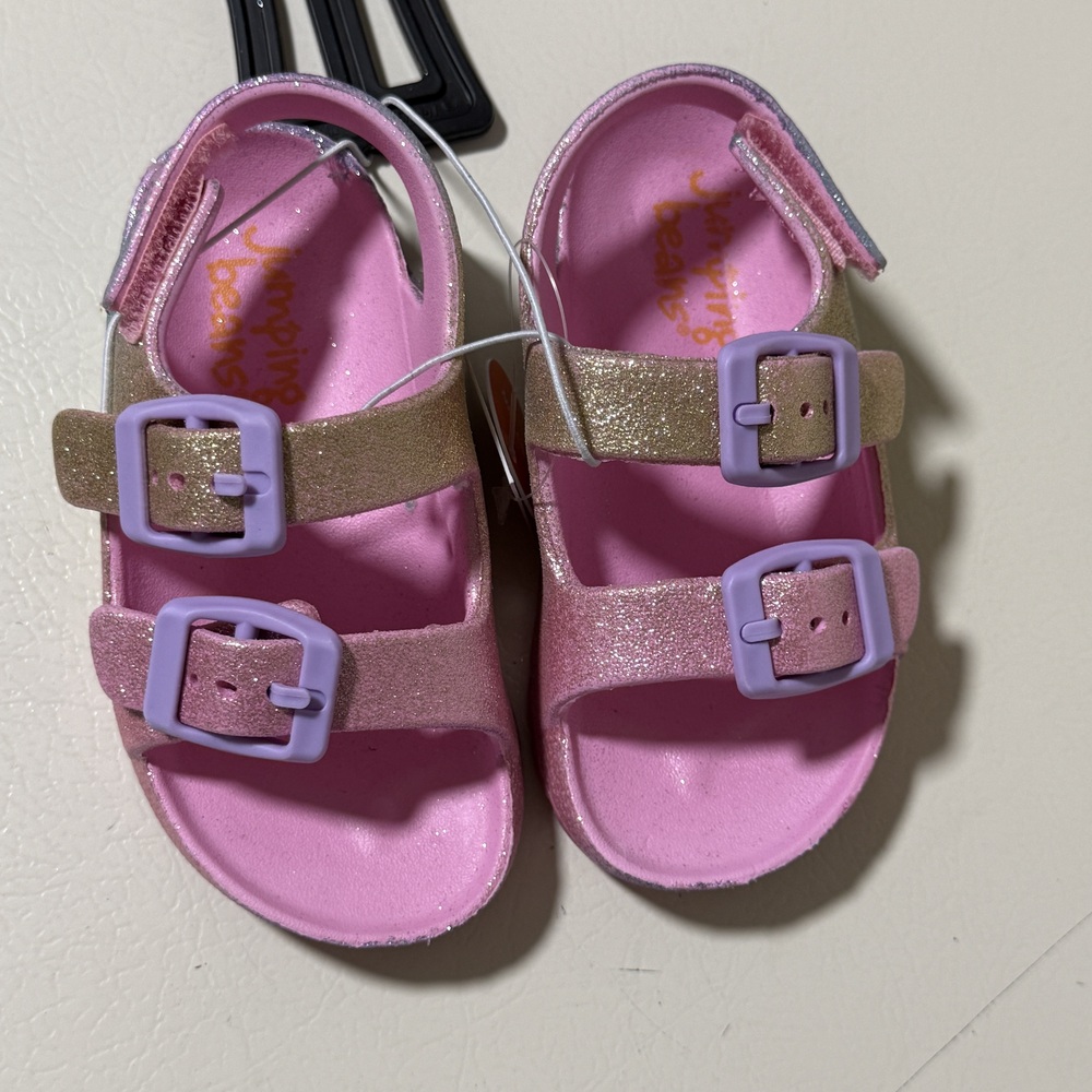 Jumping Beans Girls' Rainbow Glitter Sandals – Toddler Size S (5T-6T)